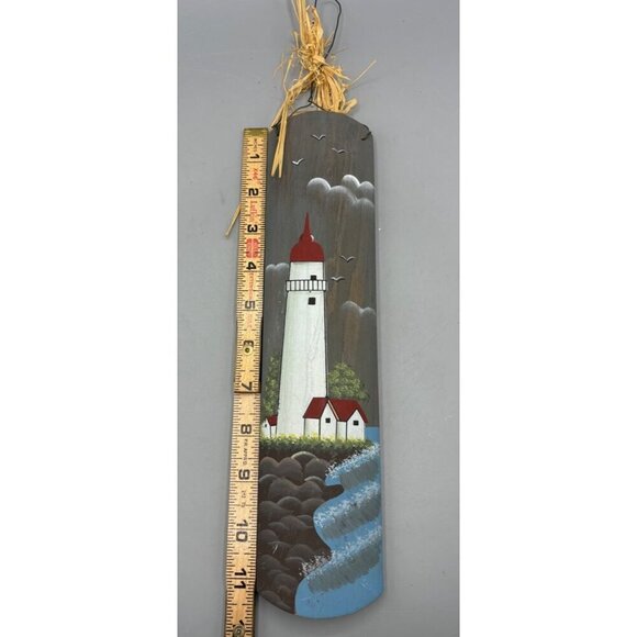 Hand Painted Wooden Lighthouse Coastal Wall Decor With Seagulls‎ & Beach Scene - Picture 6 of 6